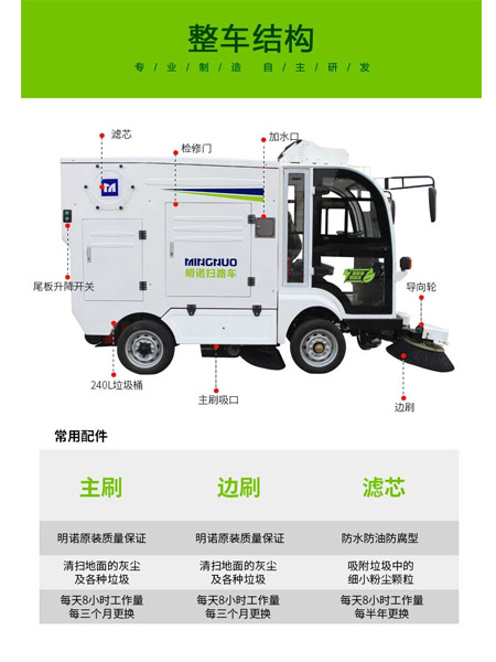 四轮扫路车MN-S1800配备240L标准温宿垃圾桶